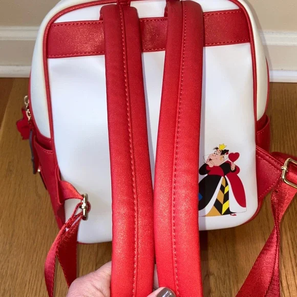 Disney Loungefly Alice in Wonderland Ace Queen of Hearts Mini Backpack Red White - Picture 14 of 16